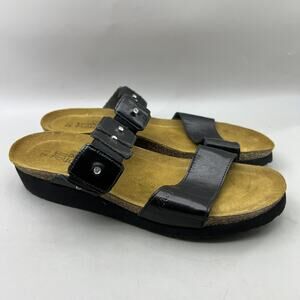 Naot Ashley Sandals Women Size 11 Black Leather Slide Wedge Comfort Cork Footbed